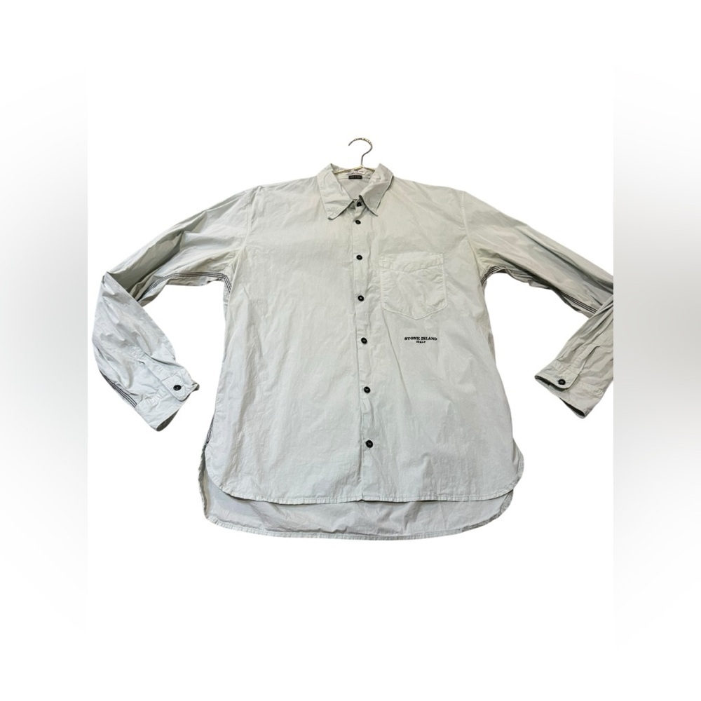 Stone Island Light Gray blue color Button-Down Shirt with black stitching Large